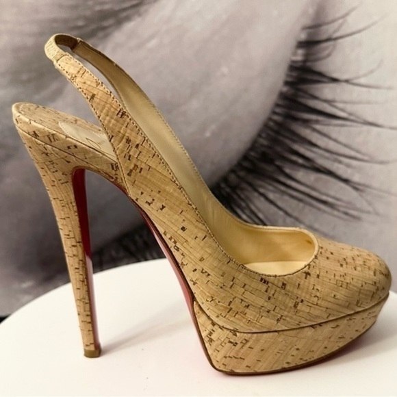 🌺 CHRISTIAN LOUBOUTIN 👠 Bianca Slingback 140mm Cork Platform Pump size 38.5 - Picture 6 of 16